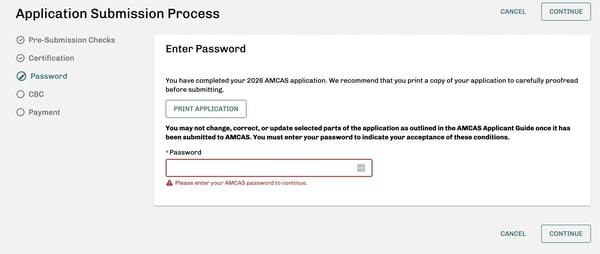 Application password Screenshot