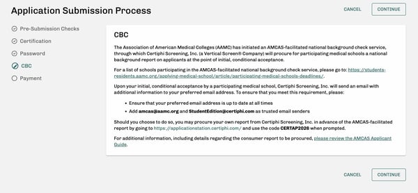 Application Submission CBC Screenshot