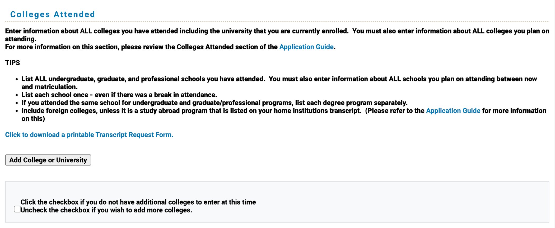 TMDSAS Application Guide - College Attendance