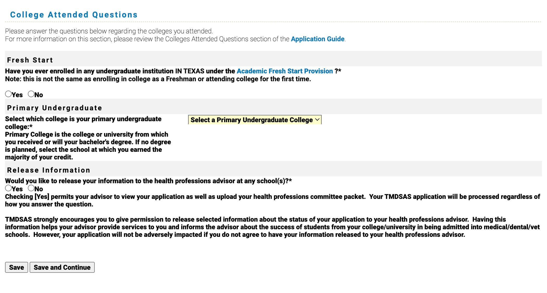 TMDSAS Application Guide - College Attendance Information