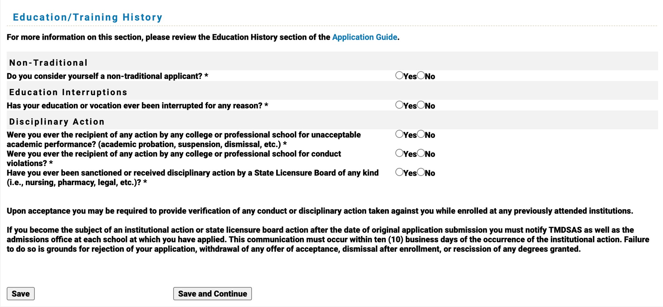 TMDSAS Application Guide - Education and Training