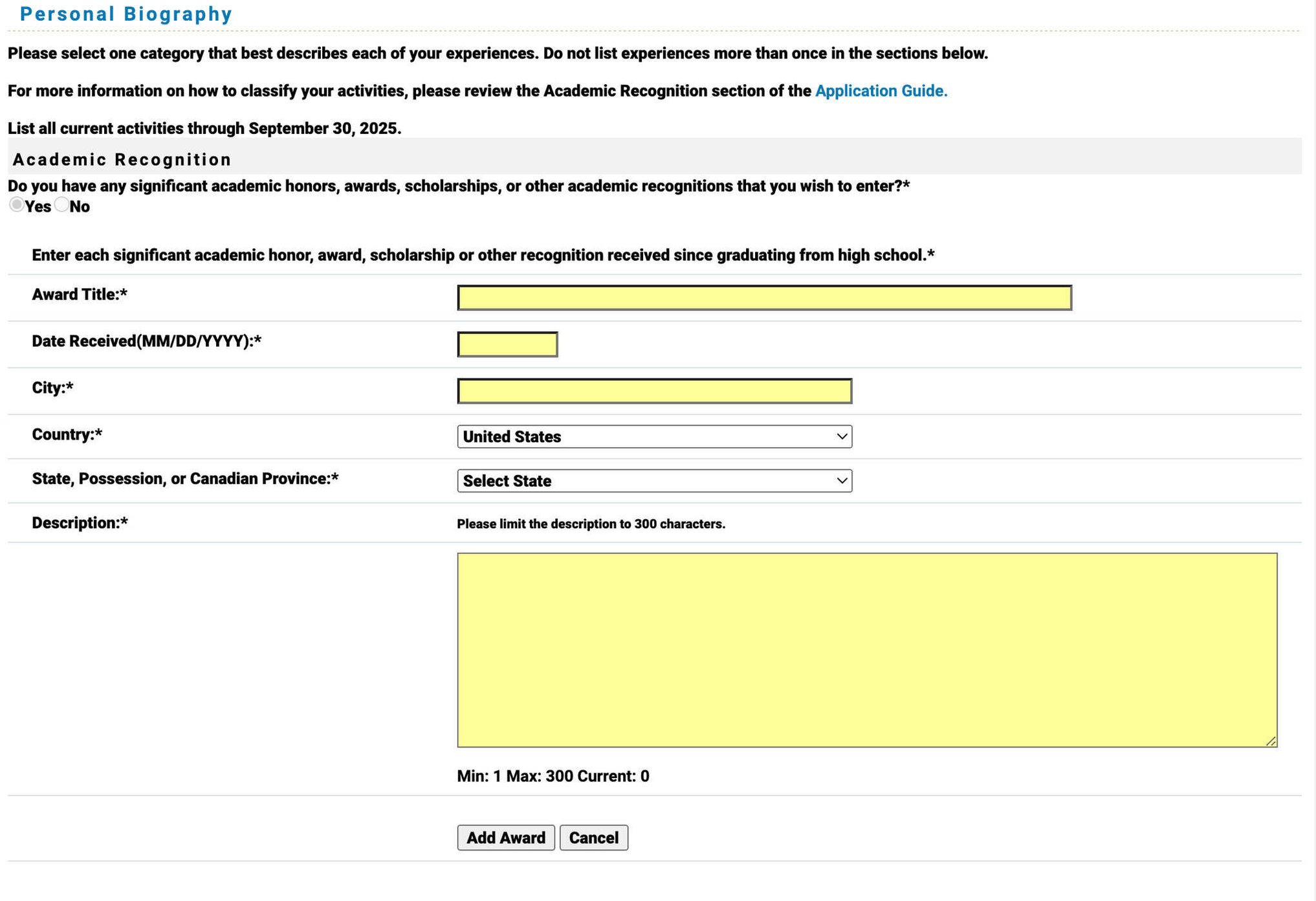TMDSAS Application Guide - Personal Biography