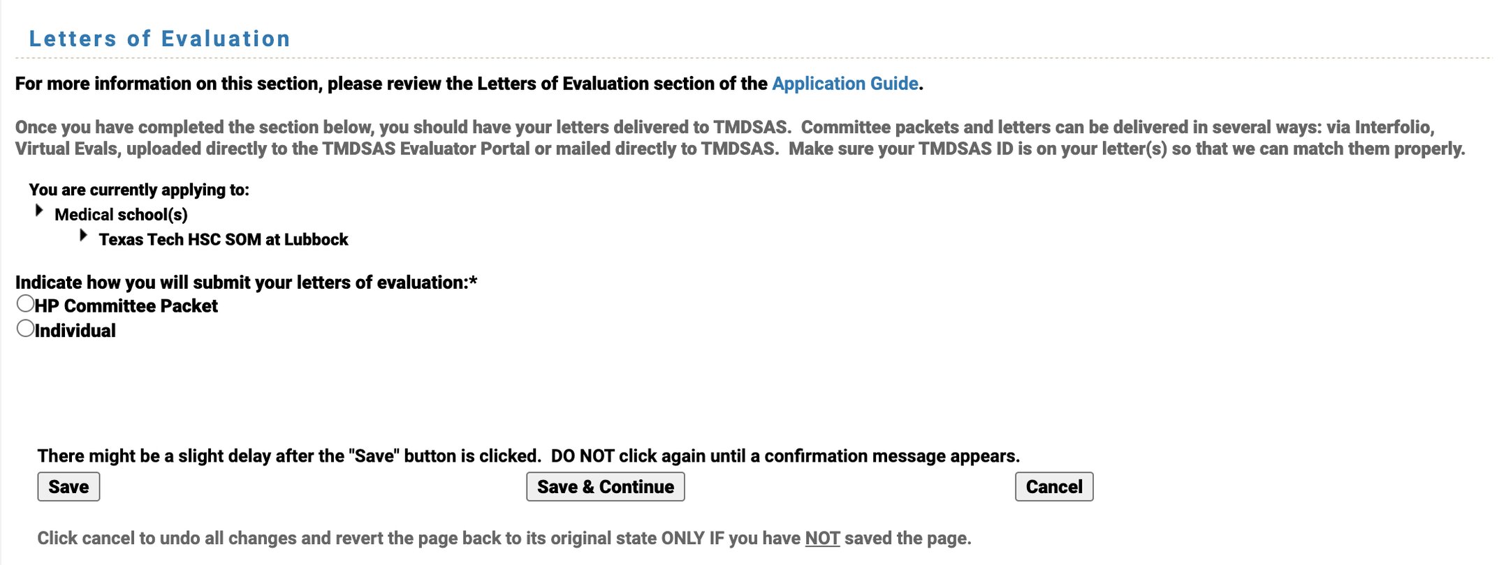 TMDSAS Application Guide - Letters of Evaluation