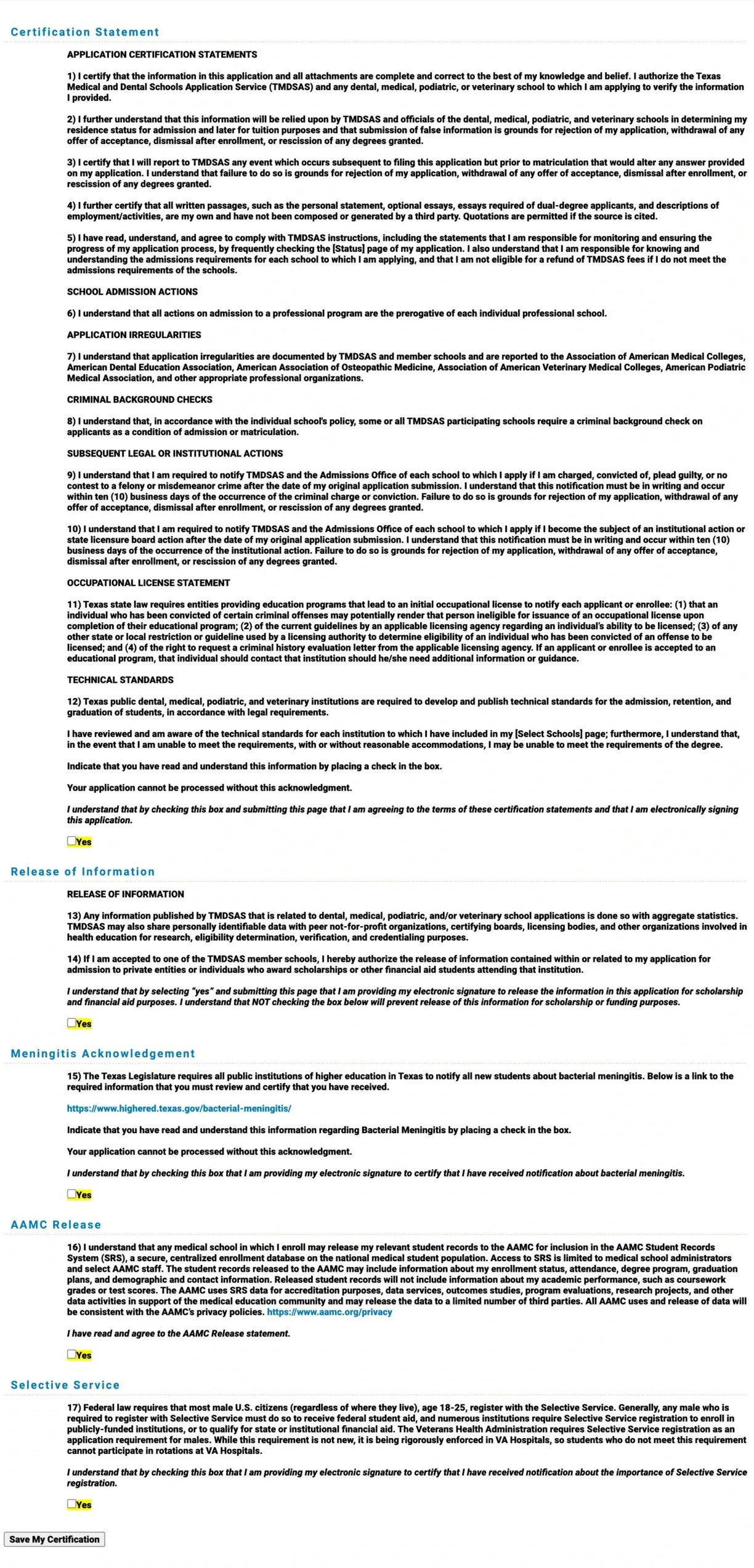 TMDSAS Application Guide - Certification