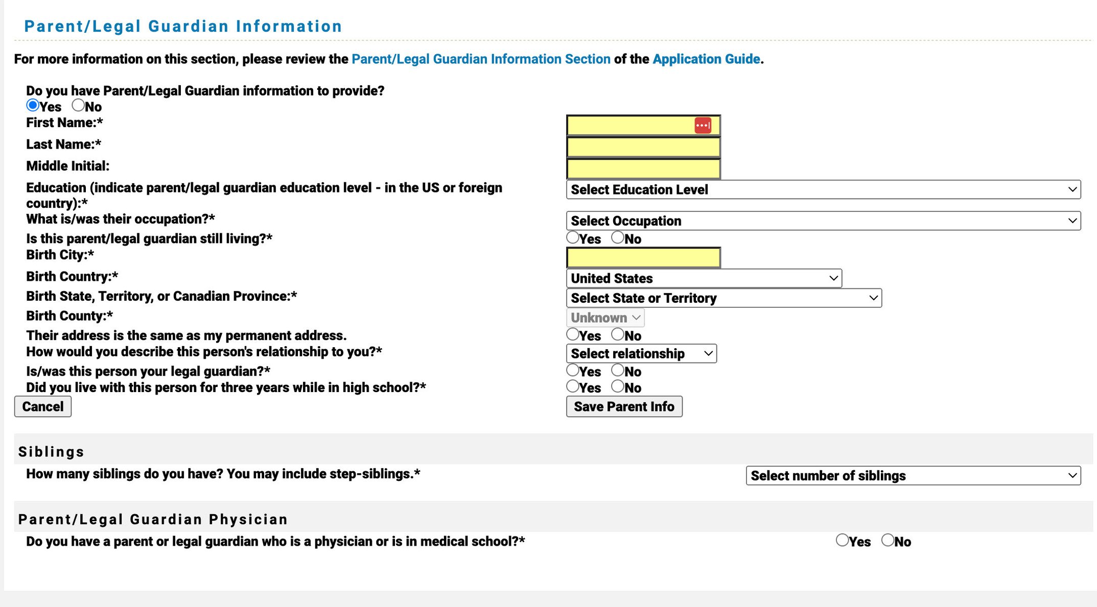 TMDSAS Application Guide - Parent and Legal Guardian Information