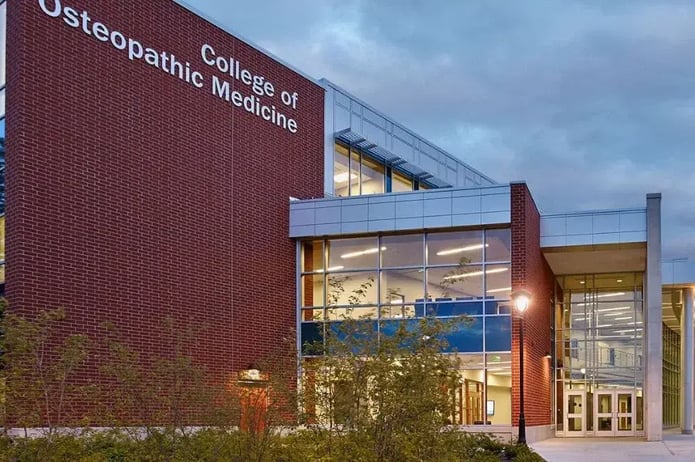 Front door view of the Marian University College of Osteopathic Medicine building