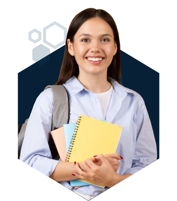 Medical student holding notebooks.