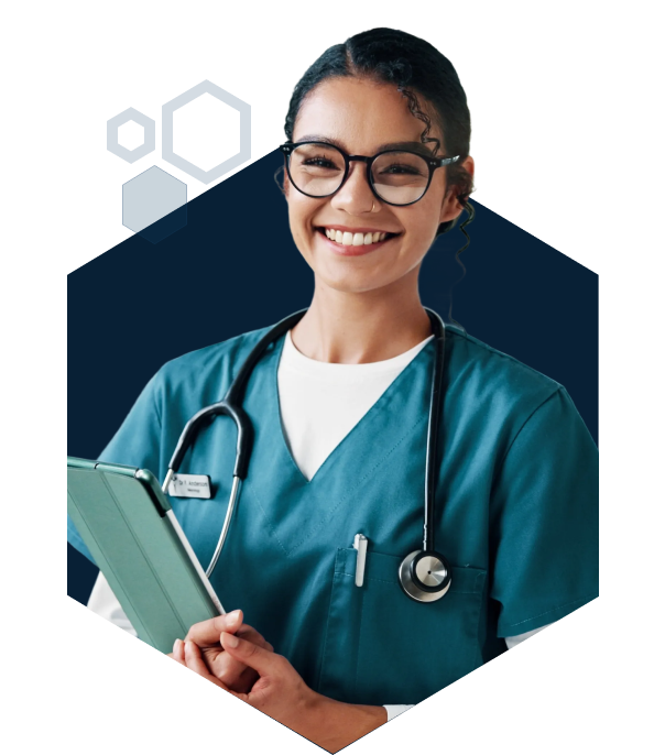 Medical student with clipboard.