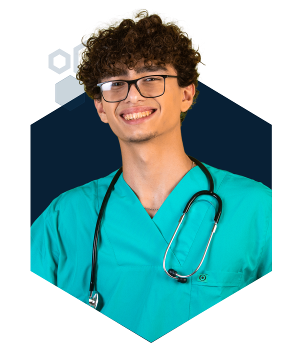 Medical student with glasses.