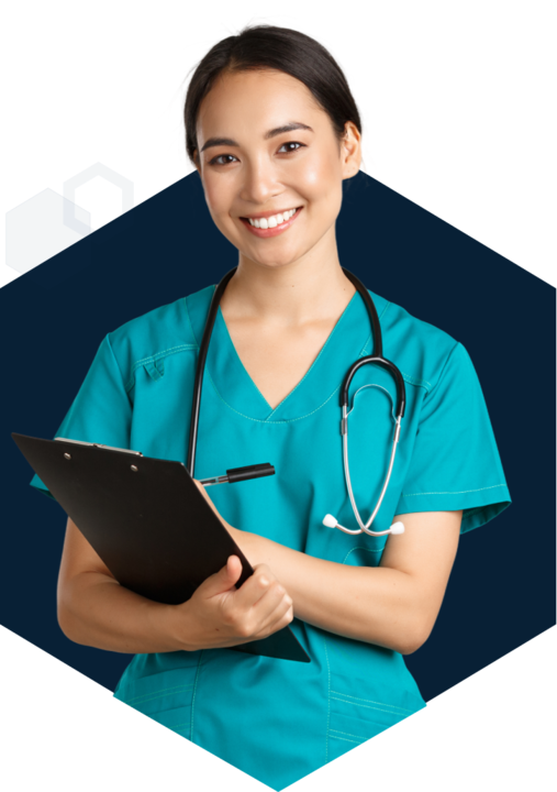 Medical student with clipboard and stethoscope