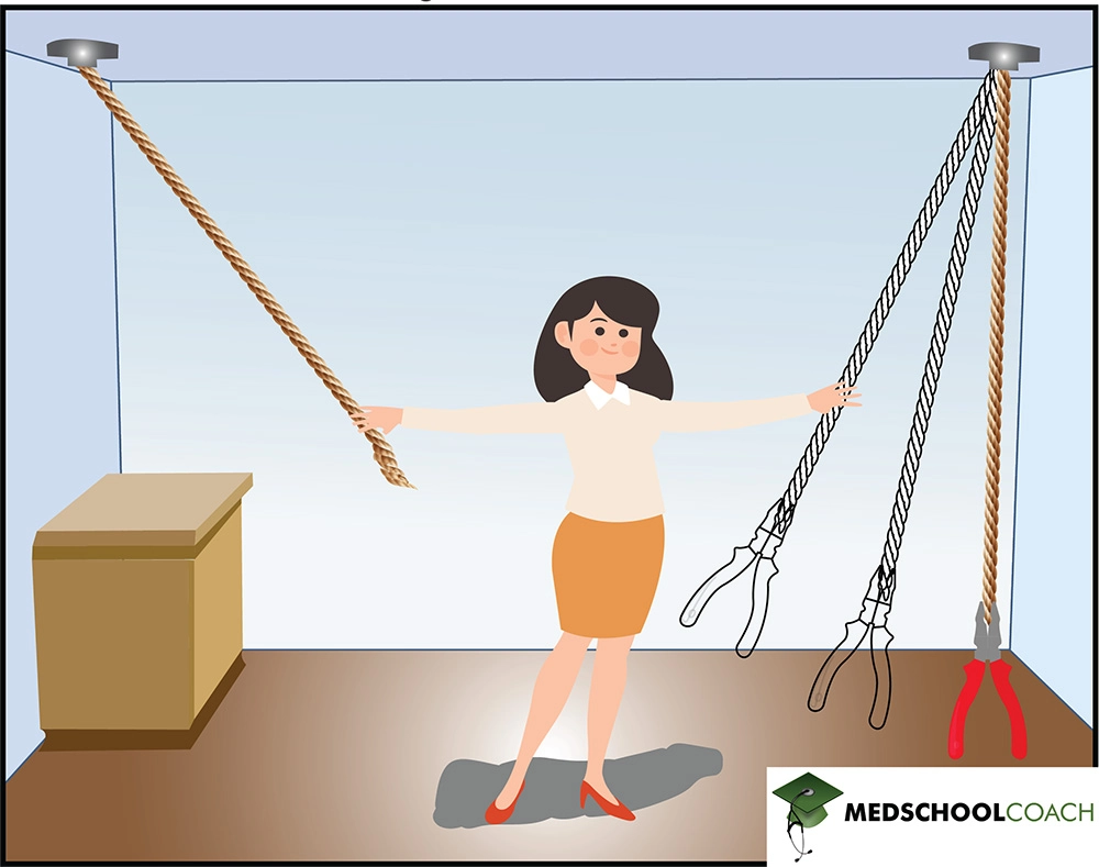 The solution to the string problem as an example of arrangement problem solving for the MCAT