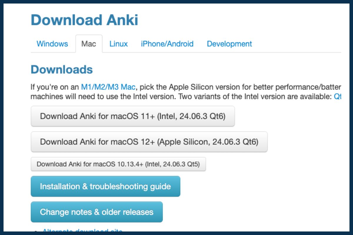 Anki set-up step 3: download the create version of Anki