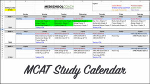 MCAT Study Calendar example