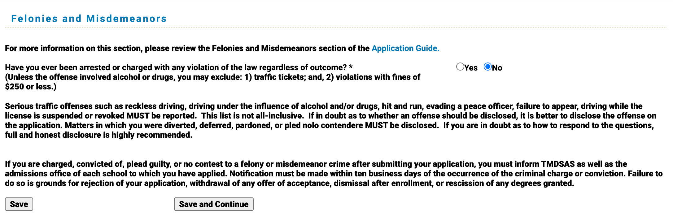 TMDSAS Application Guide - Felonies