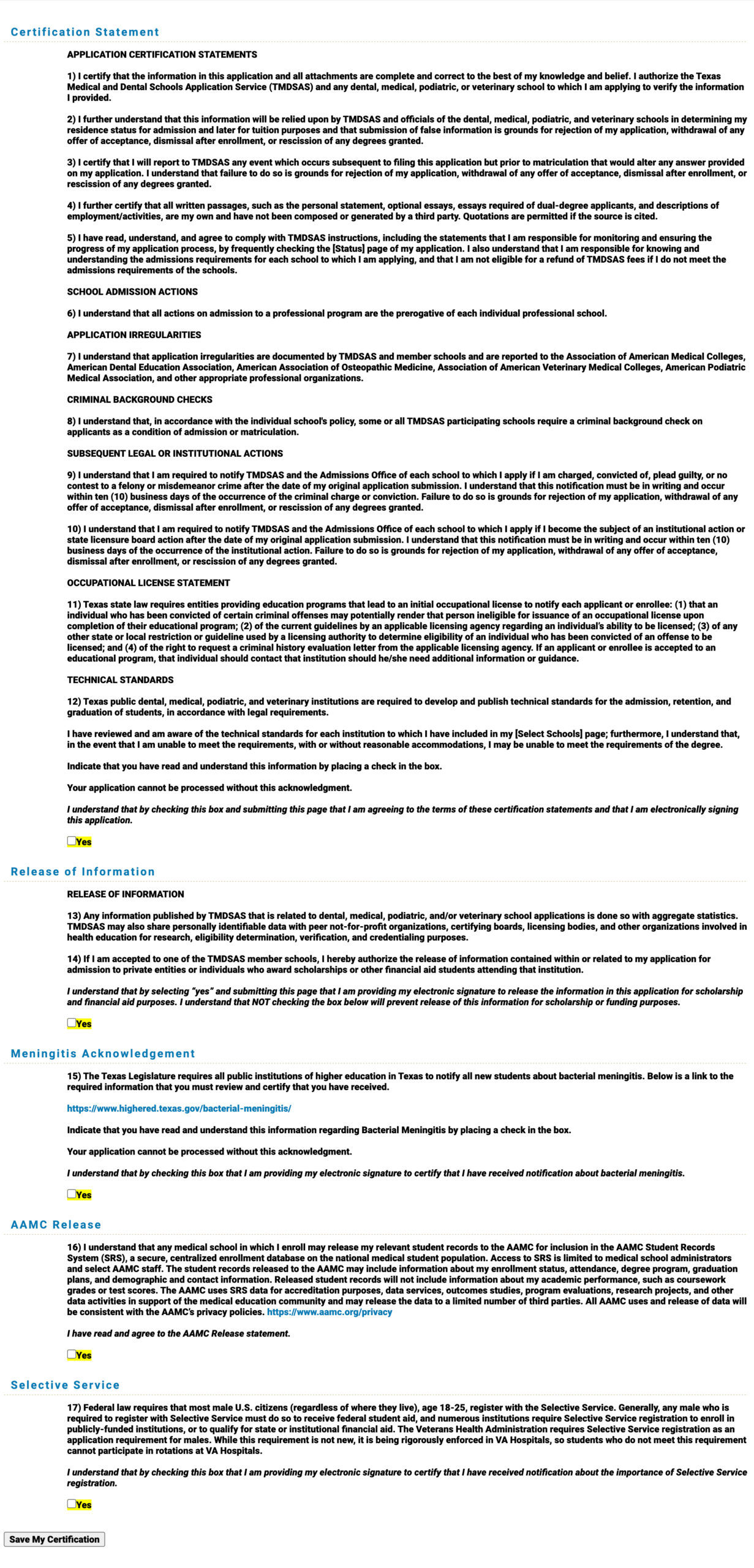 TMDSAS Application Guide - Certification