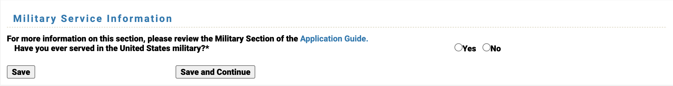 TMDSAS Application Guide - Military Service Information