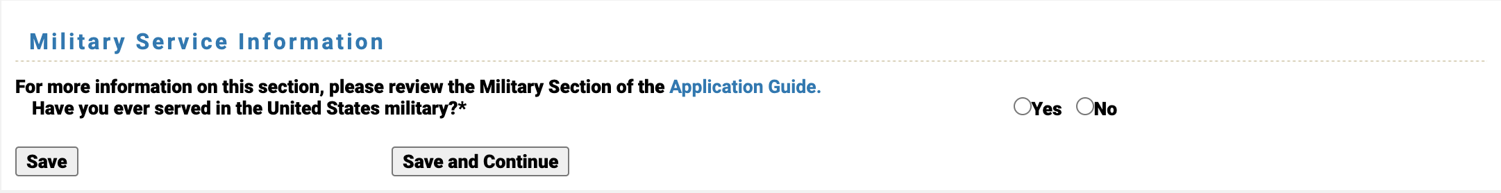 TMDSAS Application Guide - Military Service Information