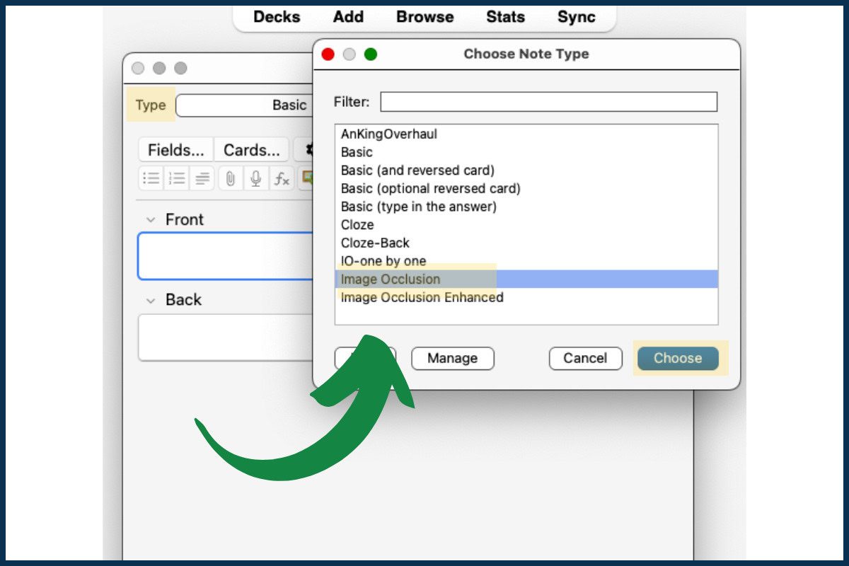 Creating an Anki Image Occlusion Card Step 4: Add a new Image Occlusion card