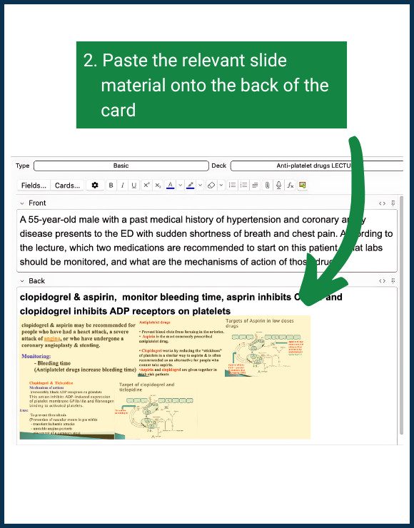 Create test questions out of lecture material step 2: Copy and past relevant slide material from lecture